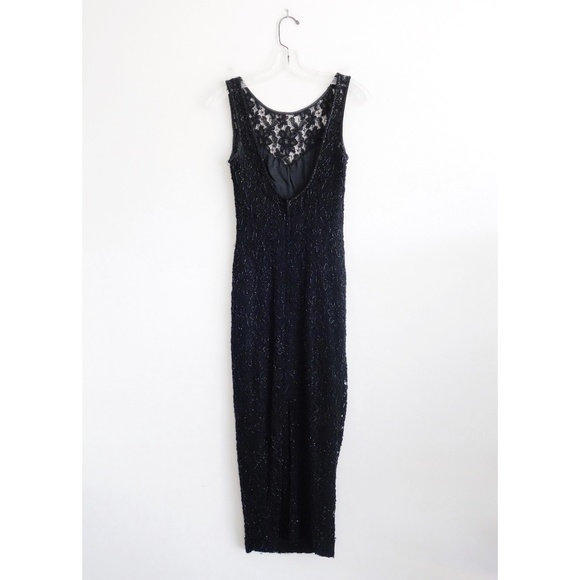 Vintage 90s Black Beaded Lace Gown Dress sz 4 - Picture 3 of 7
